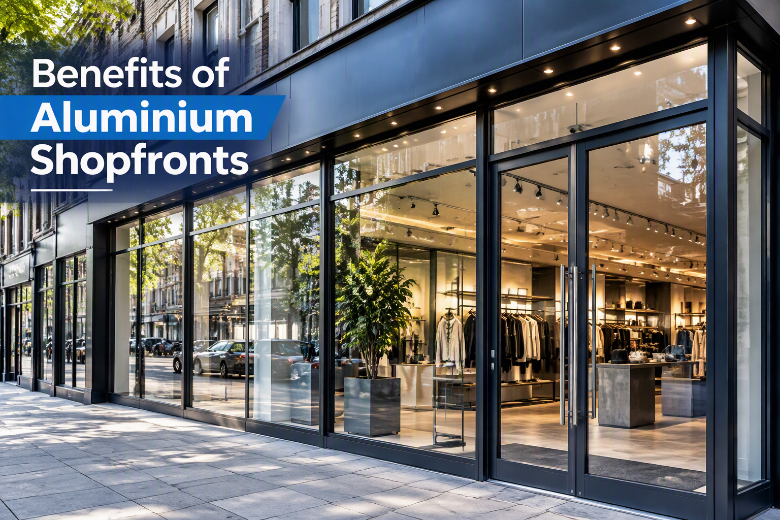 Premium aluminium shopfront for modern retail business with large glazed entrance