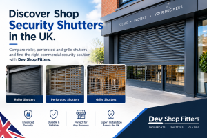 Shop security shutters in the UK, including roller, perforated and grille shutters for commercial properties