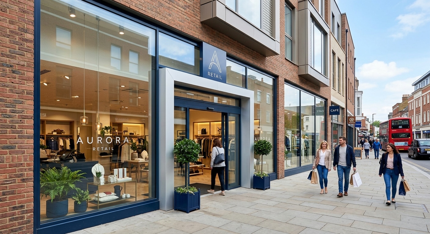 Benefits of Aluminium Shopfronts for modern UK commercial retail stores showcasing sleek glass displays.