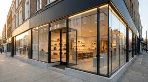 Modern aluminium and glass shopfront for a new retail business.